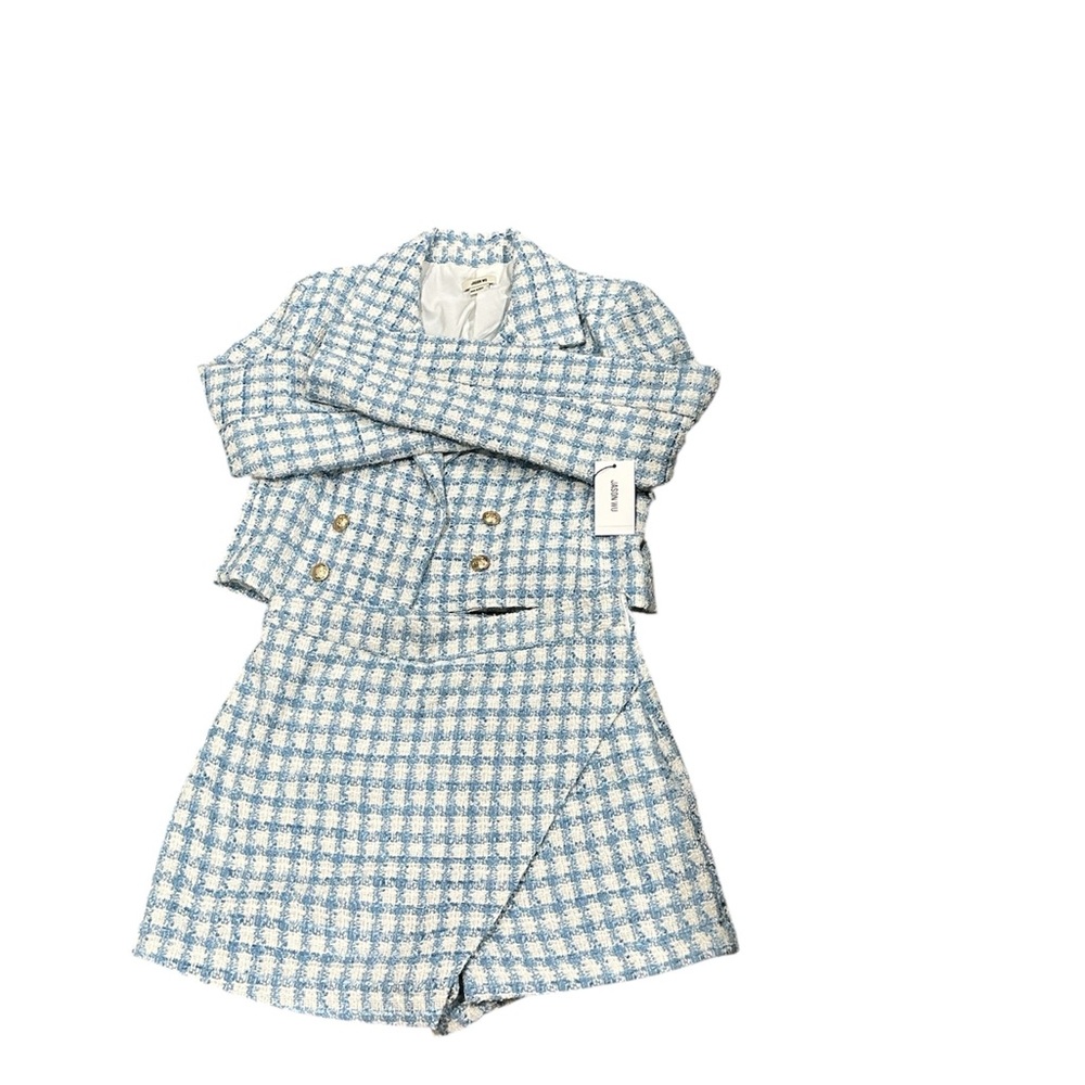 Jason Wu Skort Set Blue and White Textured Fabric